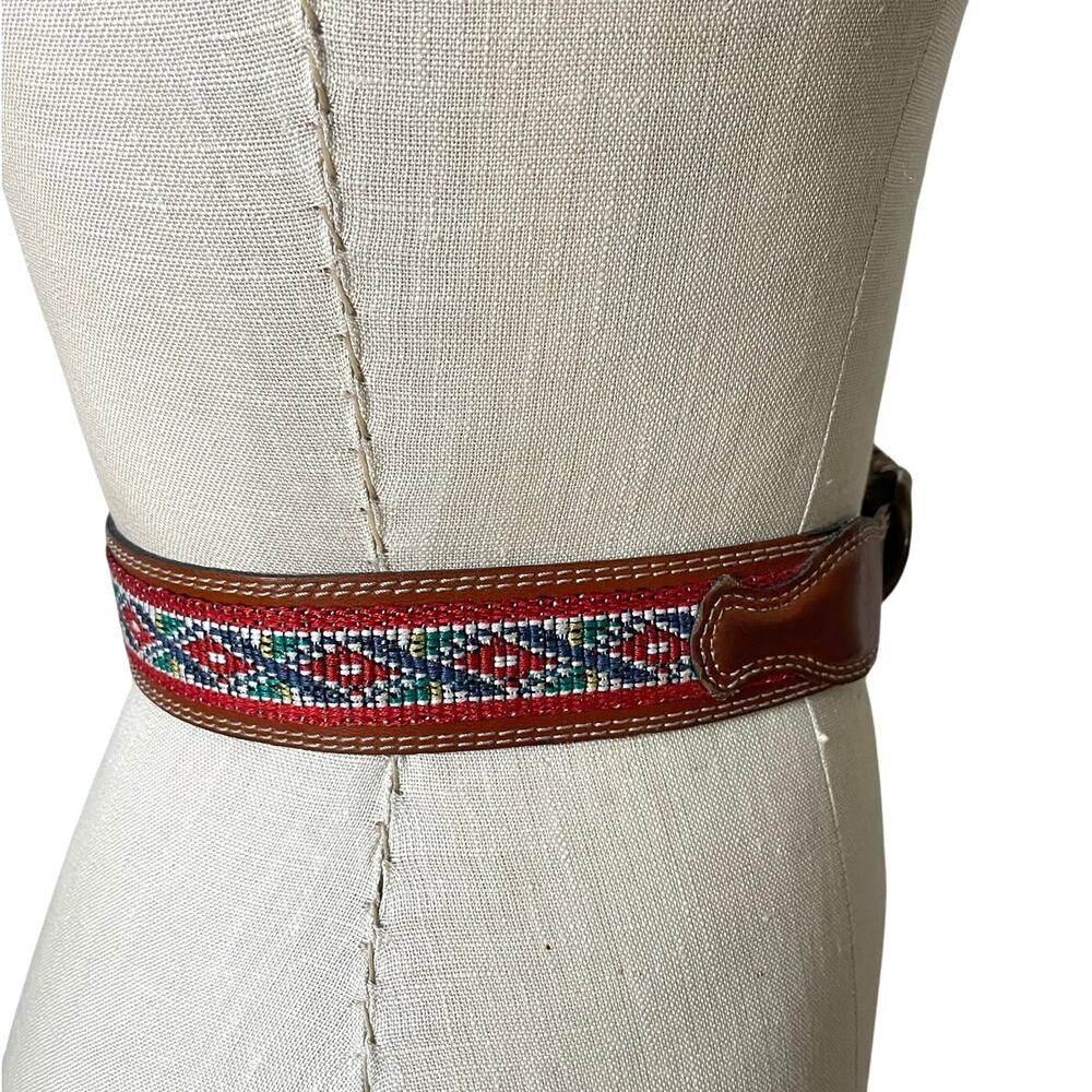 Kenzo Paris Embroidered Woven Brown Leather Belt Size 70cm/ Small Vintage